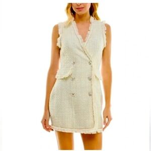 NWT Trixxi Sleeveless Bouclé Button Up Fringed 100%‎ Polyester Mini Dress